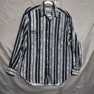 Quarry Canyon Shirt Mens Medium Blue Striped Button Up Long Sleeve Cotton Casual